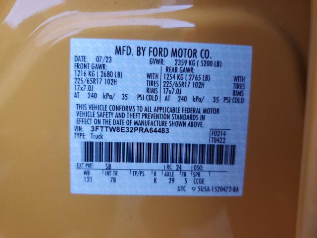 3FTTW8E32PRA64483 - 2023 FORD MAVERICK XL YELLOW photo 13