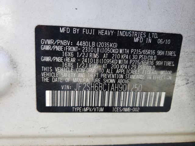 JF2SH6BC1AH901250 - 2010 SUBARU FORESTER XS Biały zdjęcie 12