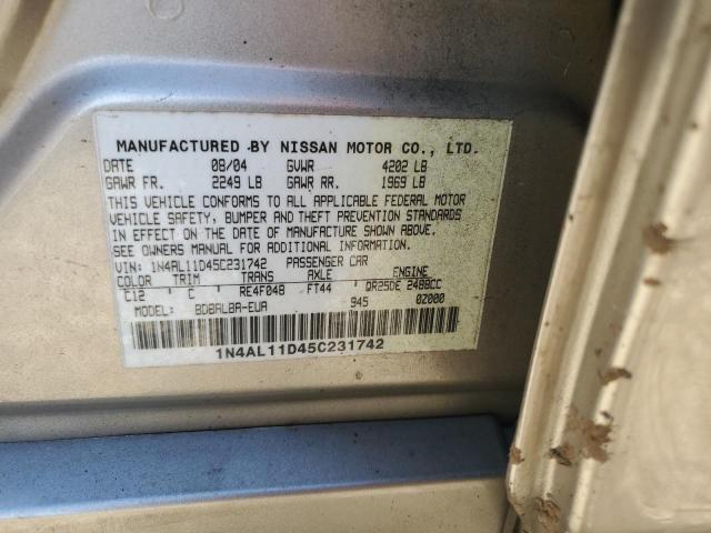 1N4AL11D45C231742 - 2005 NISSAN ALTIMA S GRAY photo 12