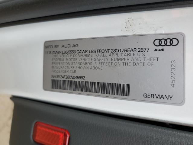 WAUM2AF28KN045992 - 2019 AUDI A6 PRESTIGE WHITE photo 12