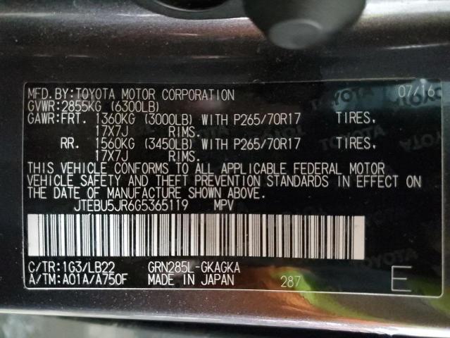 JTEBU5JR6G5365119 - 2016 TOYOTA 4RUNNER SR5/SR5 PREMIUM GRAY photo 13