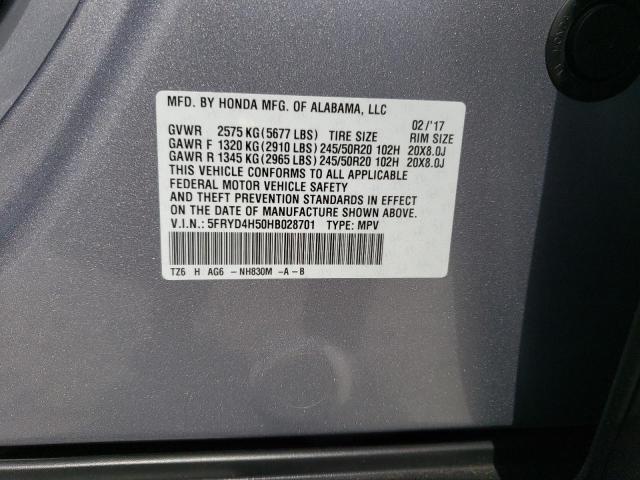 5FRYD4H50HB028701 - 2017 ACURA MDX TECHNOLOGY SILVER photo 12