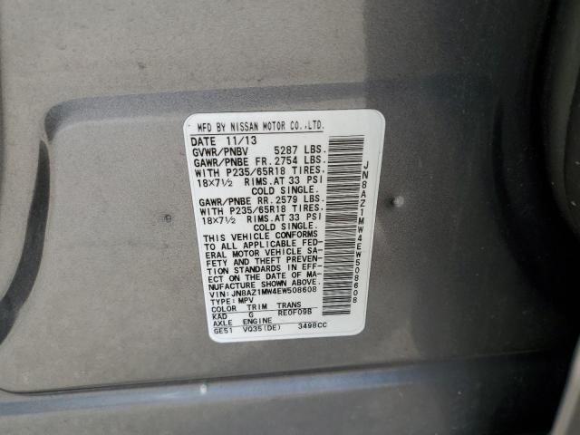 JN8AZ1MW4EW508608 - 2014 NISSAN MURANO S CHARCOAL photo 12