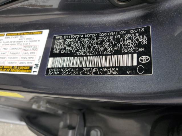 JTDBU4EE5DJ116657 - 2013 TOYOTA COROLLA BASE CHARCOAL photo 12