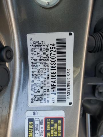 JHMFA16816S007254 - 2006 HONDA CIVIC EX ნაცრისფერი ფოტო 12