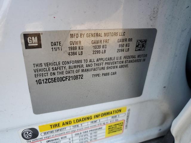 1G1ZC5E00CF210872 - 2012 CHEVROLET MALIBU 1LT 白色 照片 12