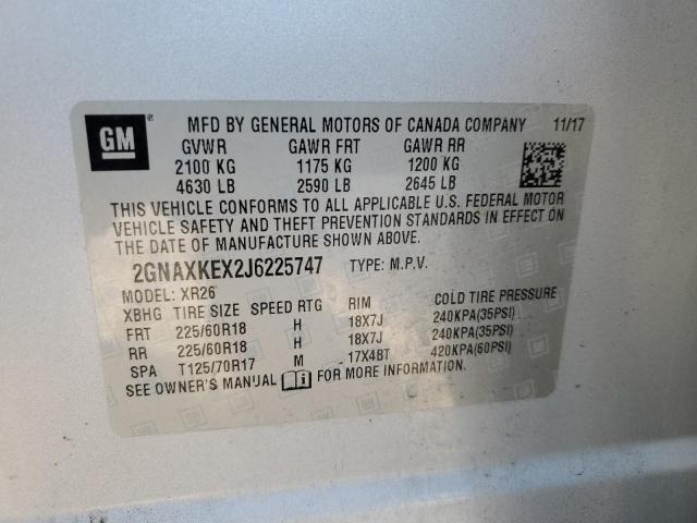 2GNAXKEX2J6225747 - 2018 CHEVROLET EQUINOX LT SILVER photo 12