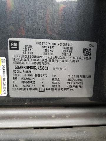 5GAKRDED8CJ423653 - 2012 BUICK ENCLAVE CHARCOAL photo 13