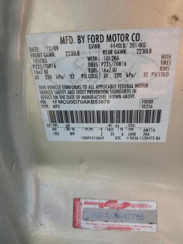 1FMCU0D70AKB53679 - 2010 FORD ESCAPE XLT GOLD photo 12