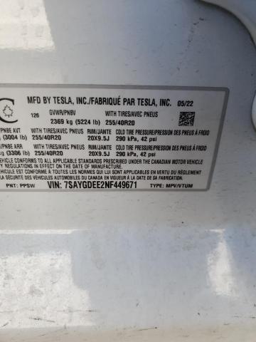 7SAYGDEE2NF449671 - 2022 TESLA MODEL Y WHITE photo 13