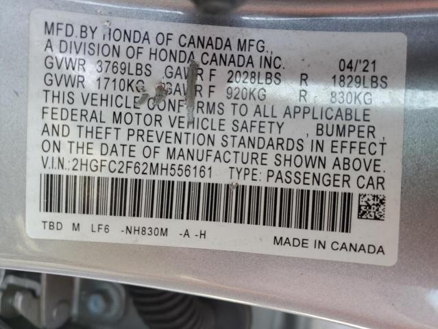 2HGFC2F62MH556161 - 2021 HONDA CIVIC LX SILVER photo 12