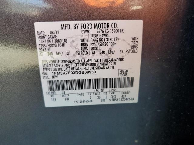 1FM5K7F93DGB09950 - 2013 FORD EXPLORER LIMITED SILVER photo 14