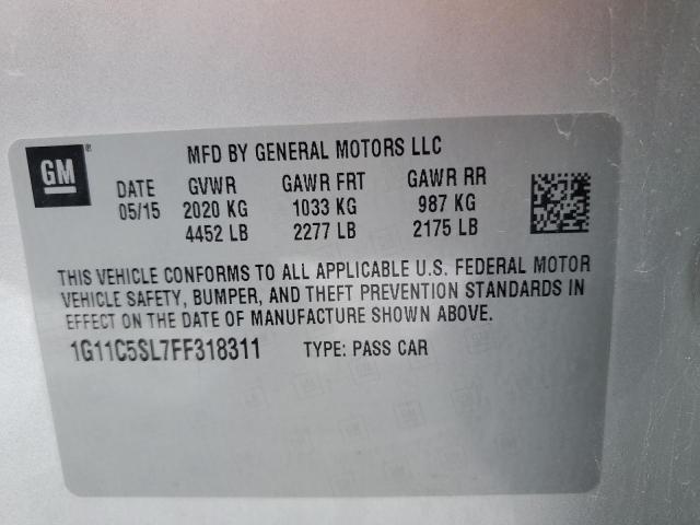 1G11C5SL7FF318311 - 2015 CHEVROLET MALIBU 1LT 银色 照片 13