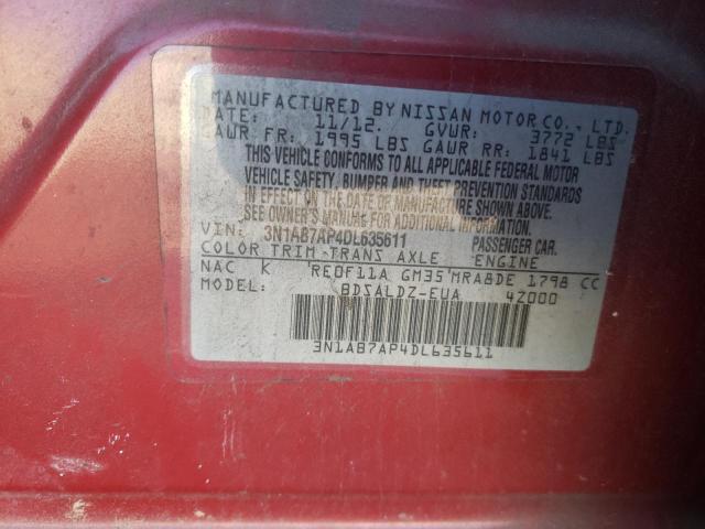 3N1AB7AP4DL635611 - 2013 NISSAN SENTRA S RED photo 12