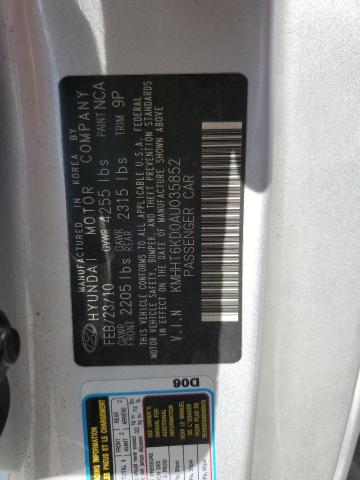 KMHHT6KD0AU035852 - 2010 HYUNDAI GENESIS CO 2.0T SILVER photo 12