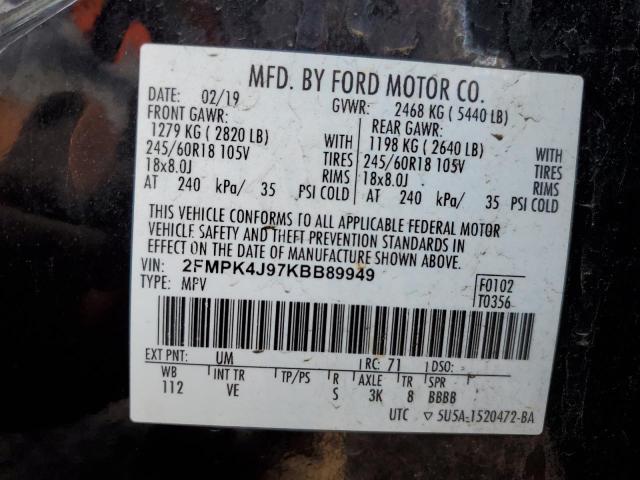 2FMPK4J97KBB89949 - 2019 FORD EDGE SEL BLACK photo 13