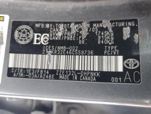 2T1KR32E46C559736 - 2006 TOYOTA COROLLA MA XR CHARCOAL photo 12