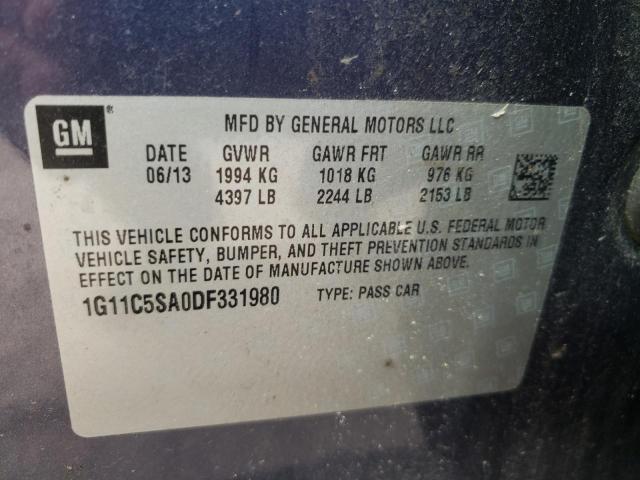 1G11C5SA0DF331980 - 2013 CHEVROLET MALIBU 1LT ლურჯი ფოტო 13