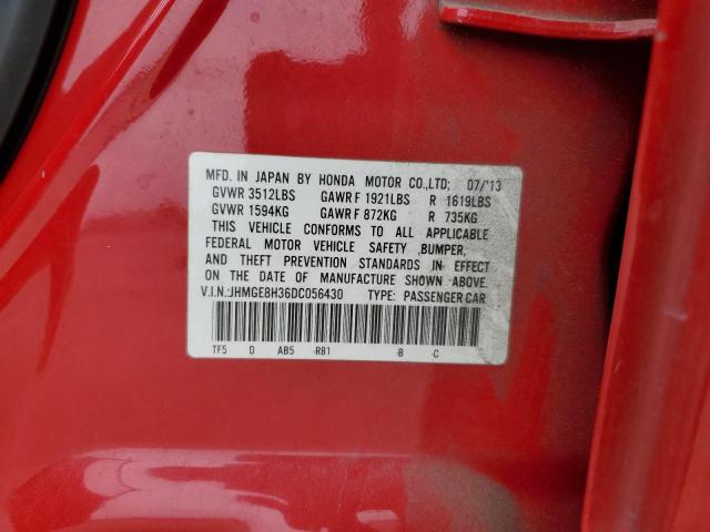 JHMGE8H36DC056430 - 2013 HONDA FIT RED photo 12