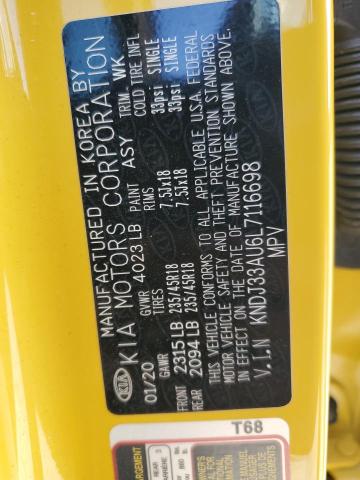 KNDJ33AU6L7116698 - 2020 KIA SOUL EX YELLOW photo 13