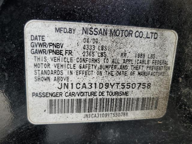 JN1CA31D9YT550758 - 2000 NISSAN MAXIMA GLE BLACK photo 12