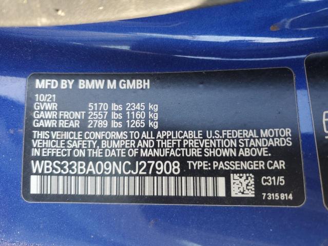 WBS33BA09NCJ27908 - 2022 BMW M4 COMPETITION BLUE photo 13