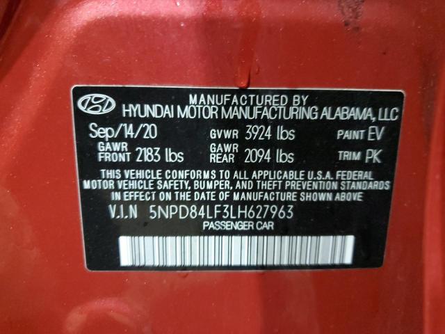 5NPD84LF3LH627963 - 2020 HYUNDAI ELANTRA SEL RED photo 12