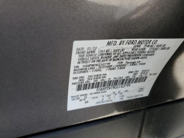 1FAHP2KT9CG142799 - 2012 FORD TAURUS SHO GRAY photo 12