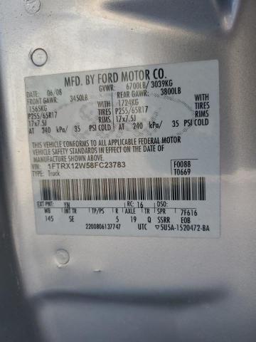 1FTRX12W58FC23783 - 2008 FORD F150 SILVER photo 12