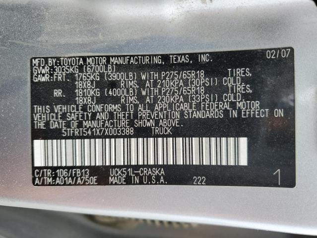 5TFRT541X7X003388 - 2007 TOYOTA TUNDRA DOUBLE CAB SR5 SILVER photo 12