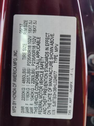 5J8TB3H38HL024677 - 2017 ACURA RDX BURGUNDY photo 13