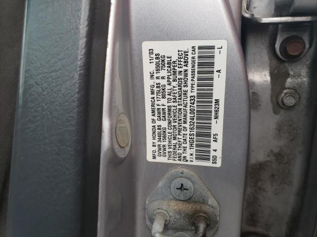 1HGES16324L007433 - 2004 HONDA CIVIC DX VP SILVER photo 12