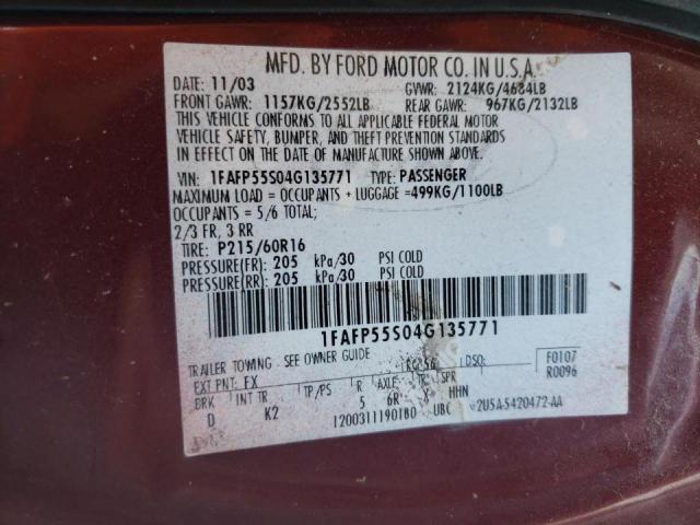 1FAFP55S04G135771 - 2004 FORD TAURUS SES MAROON photo 12