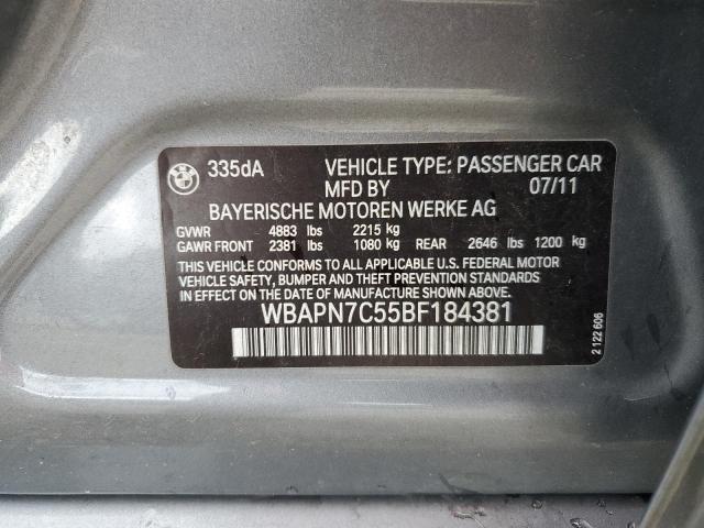 WBAPN7C55BF184381 - 2011 BMW 335 D GRAY photo 12