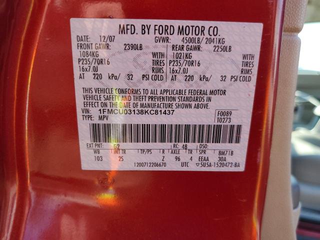 1FMCU03138KC81437 - 2008 FORD ESCAPE XLT RED photo 12