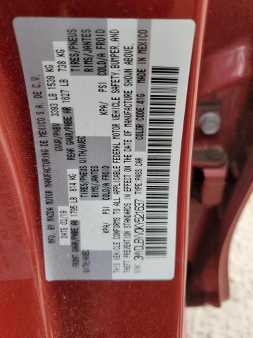 3MYDLBYV0KY521637 - 2019 TOYOTA YARIS L RED photo 12