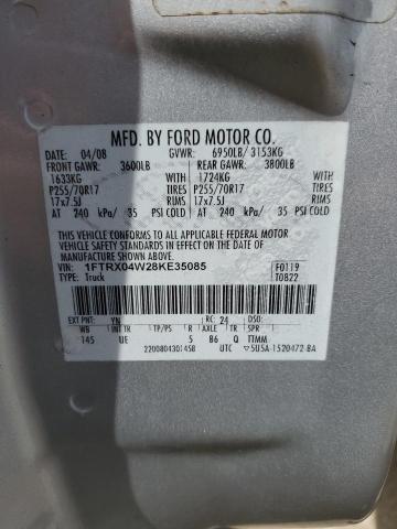 1FTRX04W28KE35085 - 2008 FORD F150 GRAY photo 12