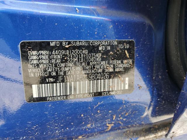 JF1VA1A62L9804026 - 2020 SUBARU WRX BLUE photo 13