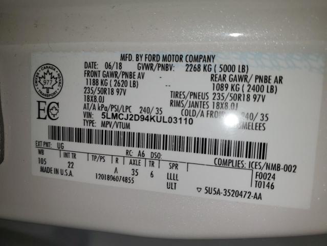 5LMCJ2D94KUL03110 - 2019 LINCOLN MKC SELECT Biały zdjęcie 13