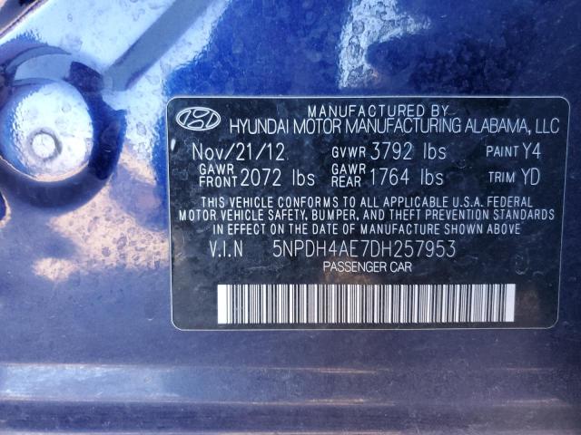 5NPDH4AE7DH257953 - 2013 HYUNDAI ELANTRA GLS BLUE photo 12