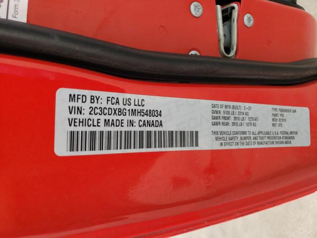 2C3CDXBG1MH548034 - 2021 DODGE CHARGER SXT RED photo 12