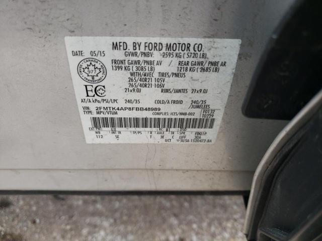 2FMTK4AP8FBB48989 - 2015 FORD EDGE SPORT GRAY photo 12