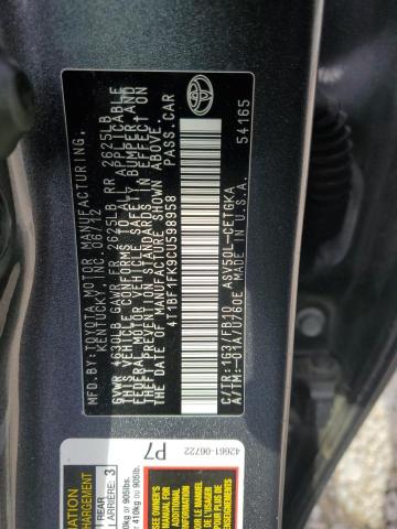 4T1BF1FK9CU598958 - 2012 TOYOTA CAMRY BASE CHARCOAL photo 13