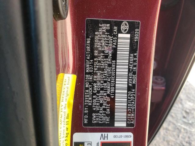 4T1BD1EBXEU026856 - 2014 TOYOTA AVALON HYBRID MAROON photo 12