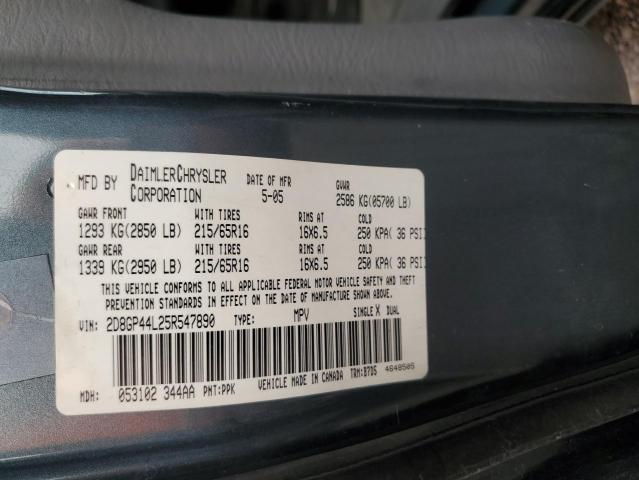 2D8GP44L25R547890 - 2005 DODGE GRAND CARA SXT CHARCOAL photo 12