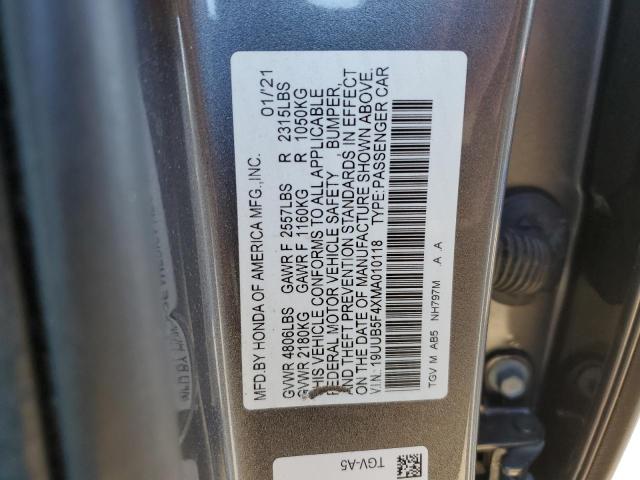 19UUB5F4XMA010118 - 2021 ACURA TLX TECHNOLOGY GRAY photo 12