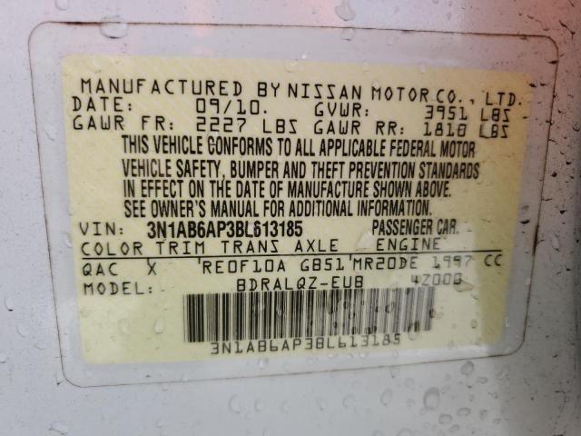 3N1AB6AP3BL613185 - 2011 NISSAN SENTRA 2.0 WHITE photo 12