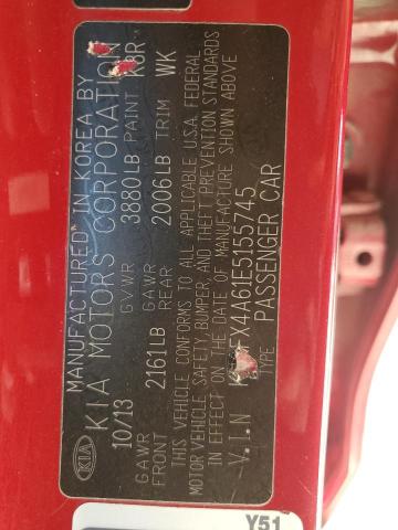 KNAFX4A61E5155745 - 2014 KIA FORTE LX RED photo 12