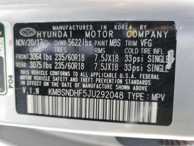 KM8SNDHF5JU292048 - 2018 HYUNDAI SANTA FE SE SILVER photo 13