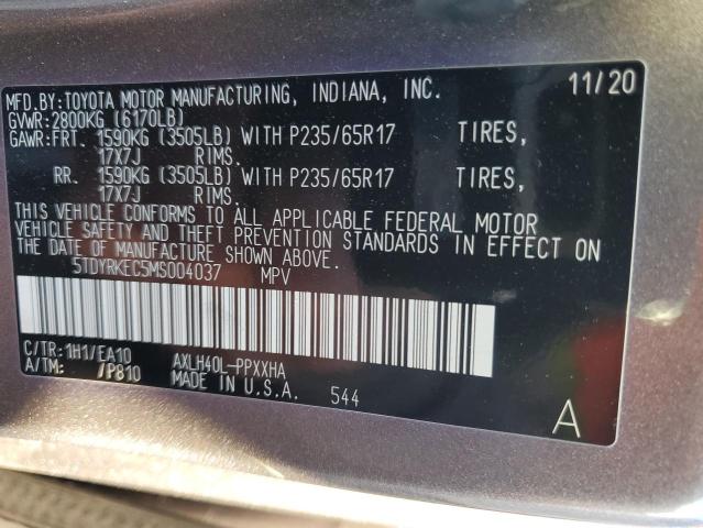 5TDYRKEC5MS004037 - 2021 TOYOTA SIENNA XLE GRAY photo 13